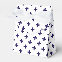 Tungblå polka kor på vitt presentaskar