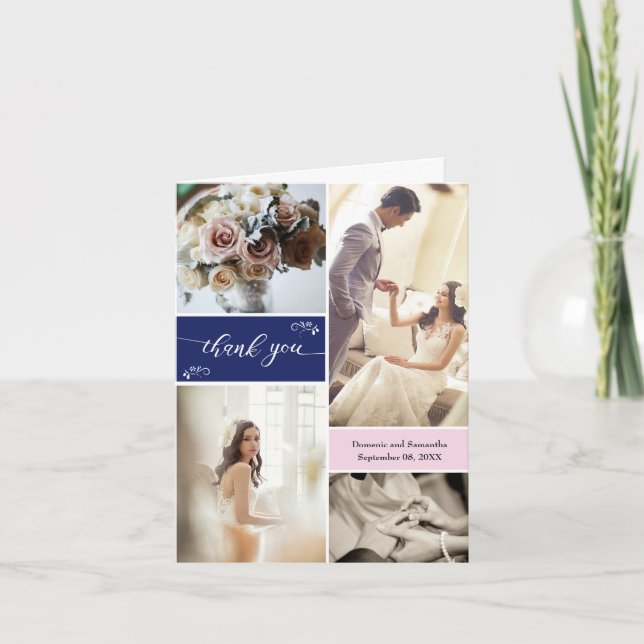 Tungblått och  Rosa Skript - tack för att du kolla Kort (Framsida)