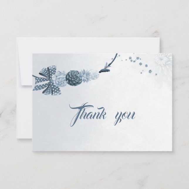 Tungdammig blåa blommor och tack för ditt kort (Framsida)