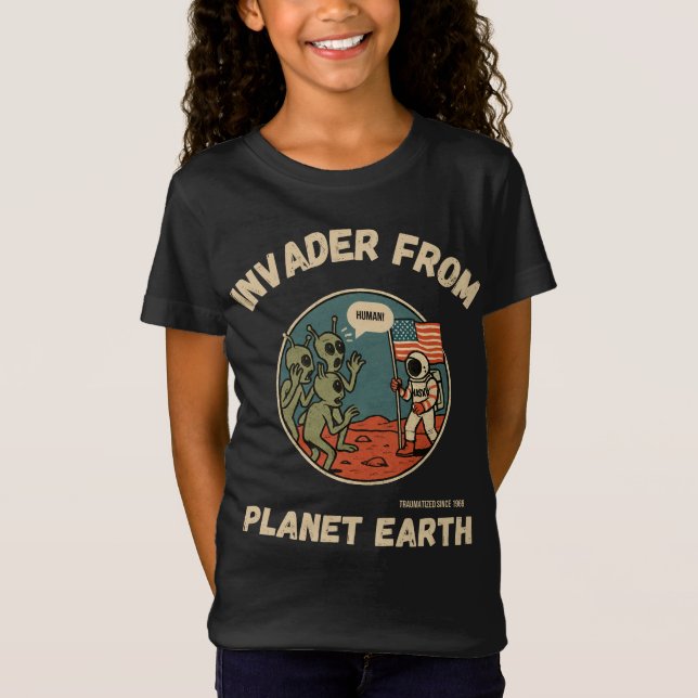 Tungliga Utomjordingar och Astronaut i rymden T Shirt (Framsida)