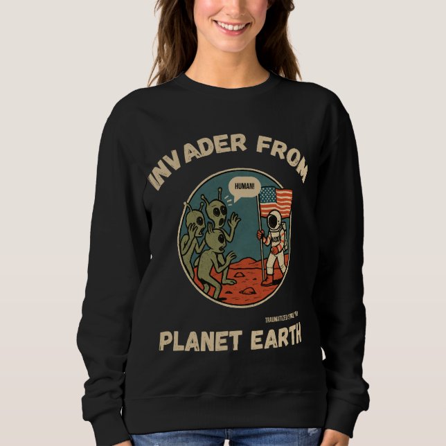 Tungliga Utomjordingar och Astronaut i rymden T Shirt (Framsida)