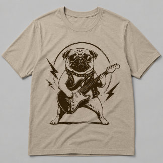 Tungmetall Pug Hund som sliter på Elgitarr T Shirt