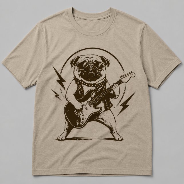 Tungmetall Pug Hund som sliter på Elgitarr T Shirt (Skapare uppladdad)