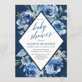 Tungt blått indigo vattenfärgsdusch för barn i blo inbjudningar