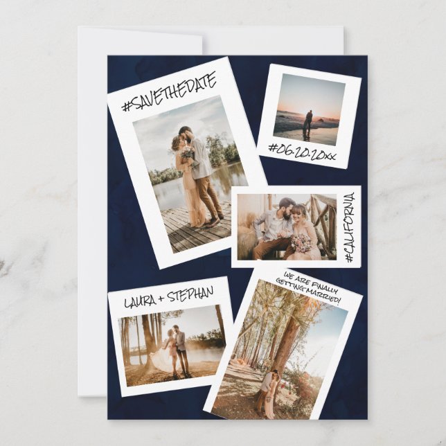 Tungt blått social-medium 5-foto spara datumet (Framsida)