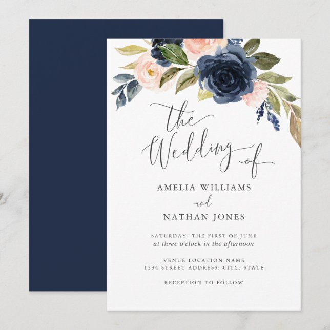 Tungt  vattenfärgsblomma Utandning Bröllop Inbjudningar (Fram/baksida)