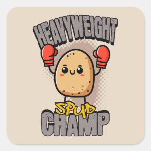 Tungvikts Spud Champ Boxning Potatis Fyrkantigt Klistermärke