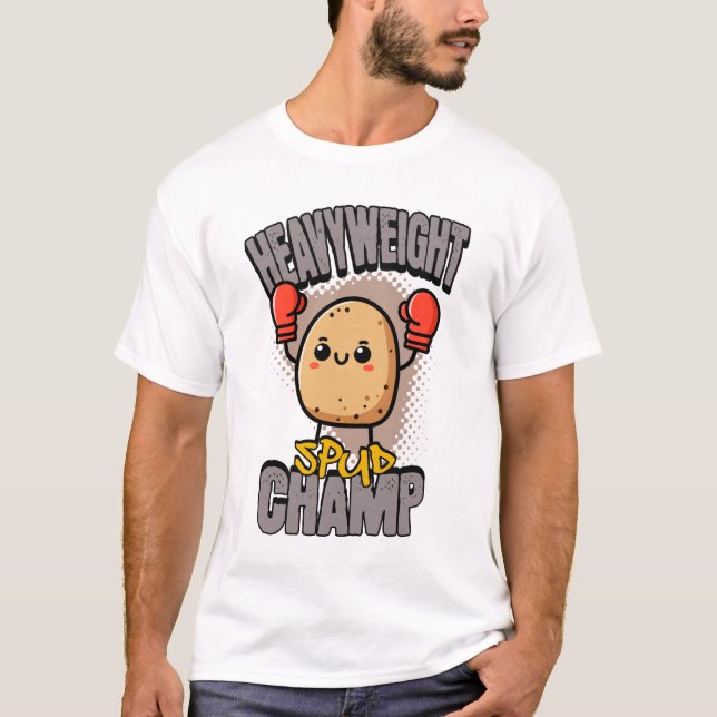 Tungvikts Spud Champ Boxning Potatis T Shirt (Framsida)
