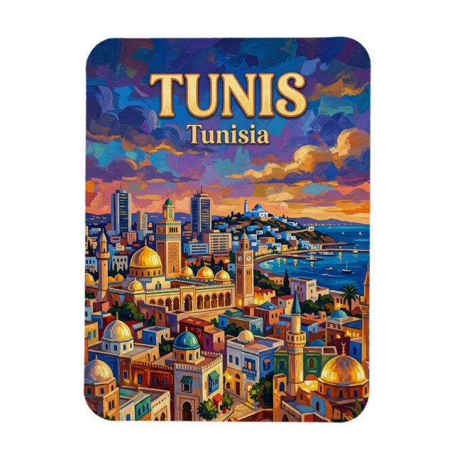 Tunis Stadssiluett Tunisien Magnet (Vertikal)