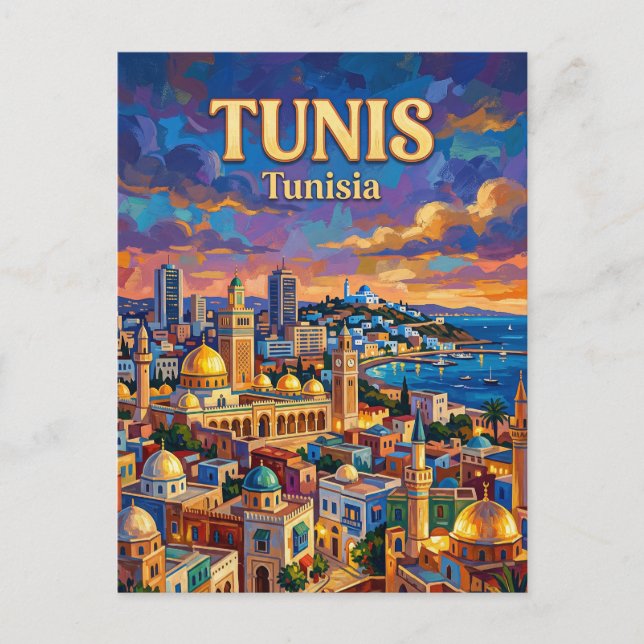 Tunis Stadssiluett Tunisien Vykort (Framsida)