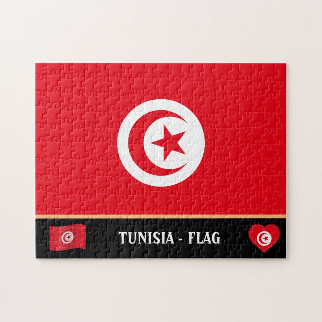 Tunisa Flagga & Tunisan land/Tunisien Pussel (Horisontell)