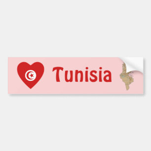 Tunisien Flagga Hjärta + Kart Dekal