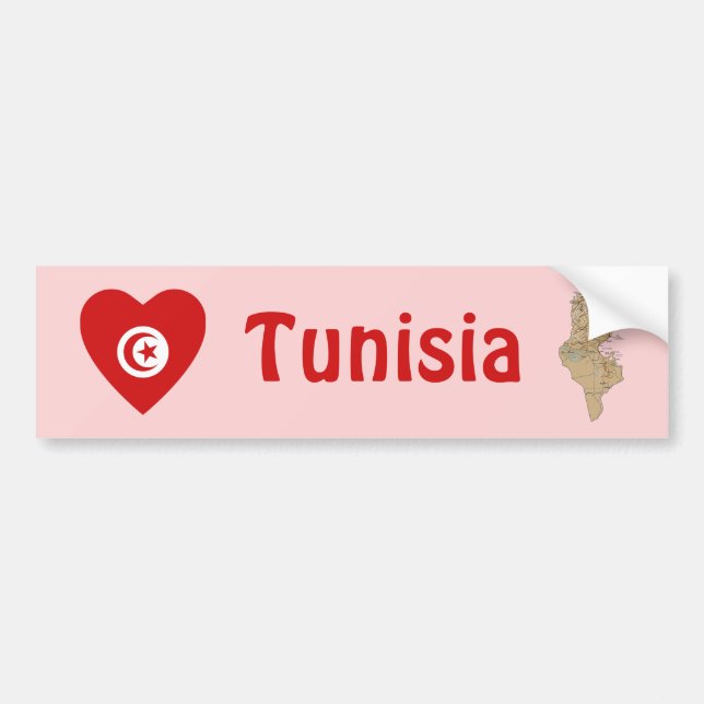 Tunisien Flagga Hjärta + Kart Dekal (Framsidan)