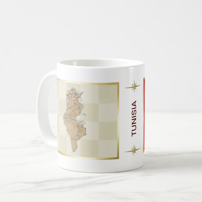 Tunisien flagga + Kartamugg Kaffemugg (Framsida vänster)