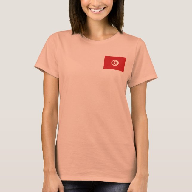 Tunisien flagga + karttryckt t-shirt (Framsida)