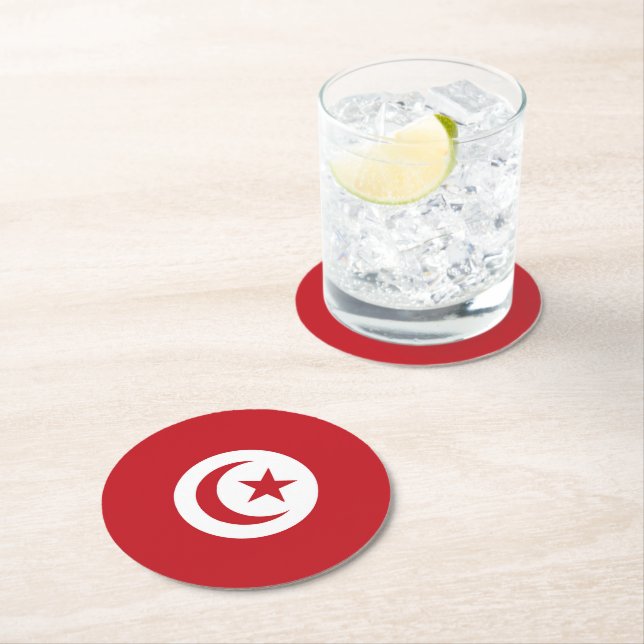 Tunisien flagga underlägg papper rund (Insitu)