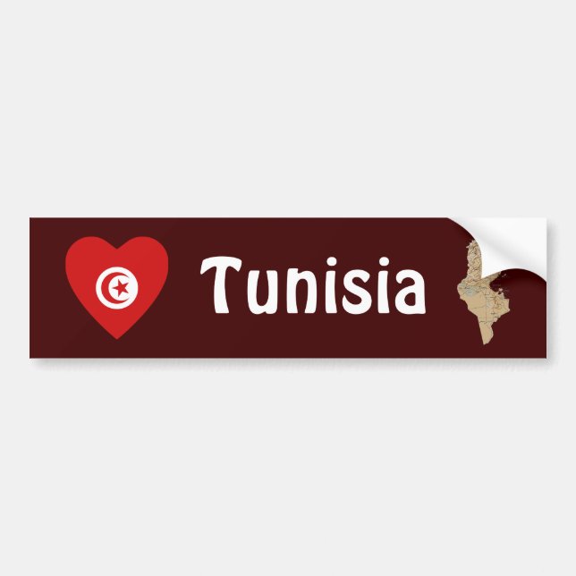 Tunisien flaggahjärta + Kartabildekal Bildekal (Framsidan)