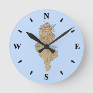 Tunisien Karta Clock Rund Klocka