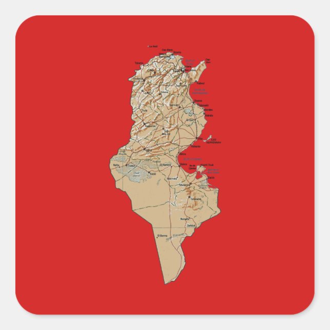 Tunisien Karta Sticker Fyrkantigt Klistermärke (Framsida)
