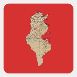 Tunisien kartaklistermärke fyrkantigt klistermärke