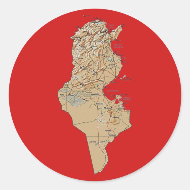 Tunisien kartdekal runt klistermärke (Framsida)