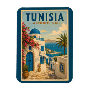 Tunisien landskapsillustration resekonst vintage magnet