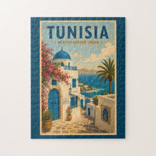 Tunisien landskapsillustration resekonst vintage pussel
