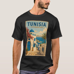 Tunisien landskapsillustration resekonst vintage t shirt