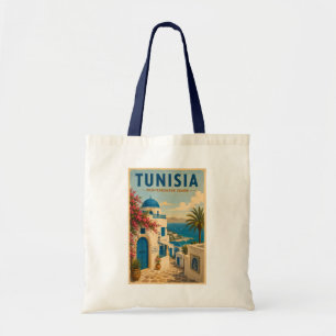 Tunisien landskapsillustration reskonst vintage tygkasse