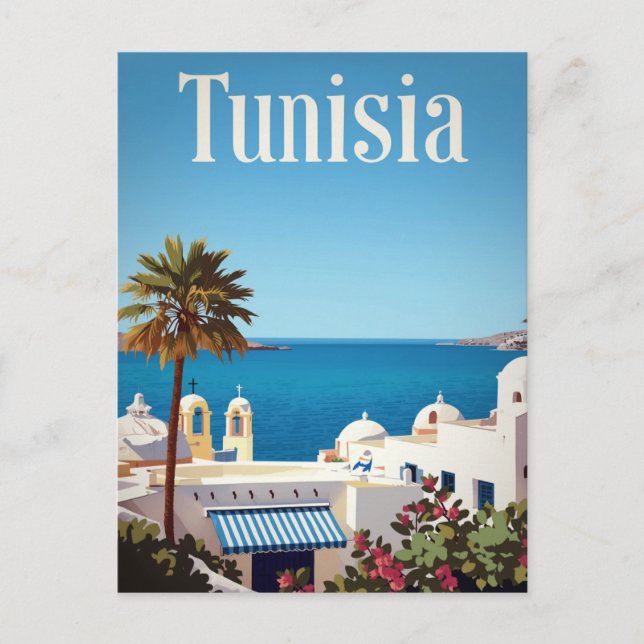 Tunisien Medelhavskust Retro Vykort (Framsida)