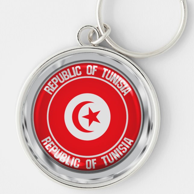 Tunisien Round Emblem Rund Silverfärgad Nyckelring (Framsidan)