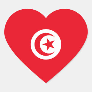 Tunisien/tunisisk hjärtaflagga hjärtformat klistermärke