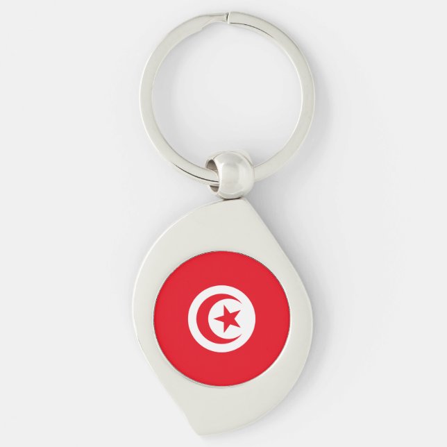 Tunisiens flagga swirl silverfärgad nyckelring (Framsidan)