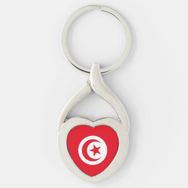 Tunisiens flagga twisted heart silverfärgad nyckelring (Framsidan)