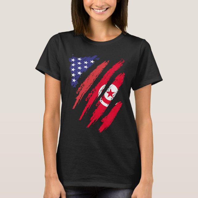 Tunisisk amerikansk grown Flagga USA Patriot Herit T Shirt (Framsida)