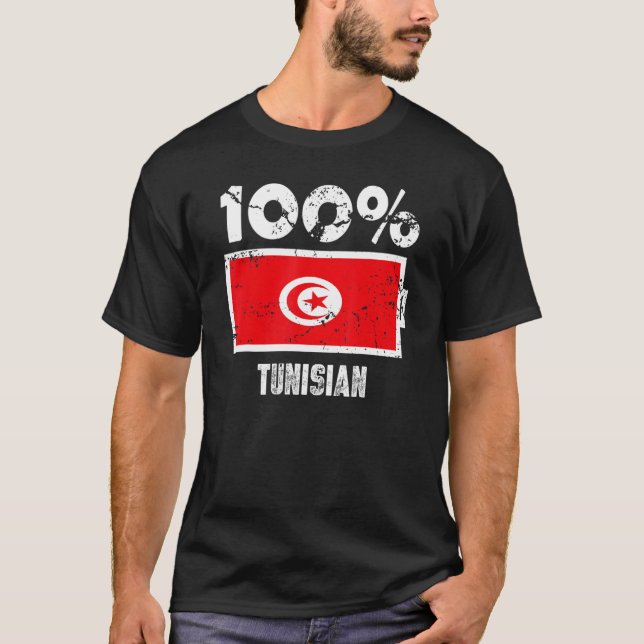 Tunisisk Flagga Support 100 tunisiskt batteri T Shirt (Framsida)