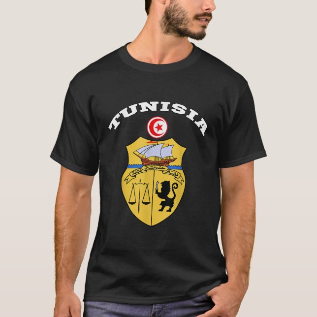 Tunisisk T-skjorta Jackat av arm Tee Flagga souven (Framsida)