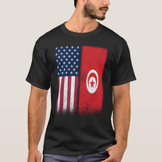 Tunisiska flaggan USA och Tunisiens flaggor Stolt  T Shirt (Framsida)