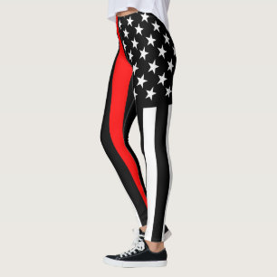 Tunn amerikansk Flagga-grafik på röd linje Leggings