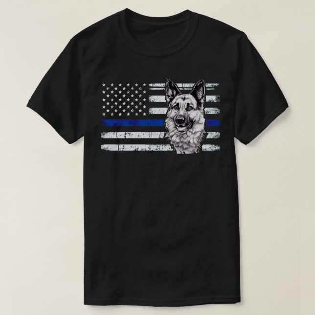 Tunn blå Flagga K9 Shirt German Shepherd Polic T Shirt (Design framsida)