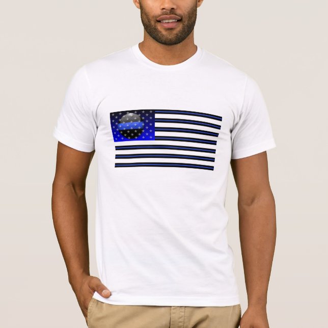 Tunn blå Flagga - stjärnor, Rand och mod T-shirt (Framsida)