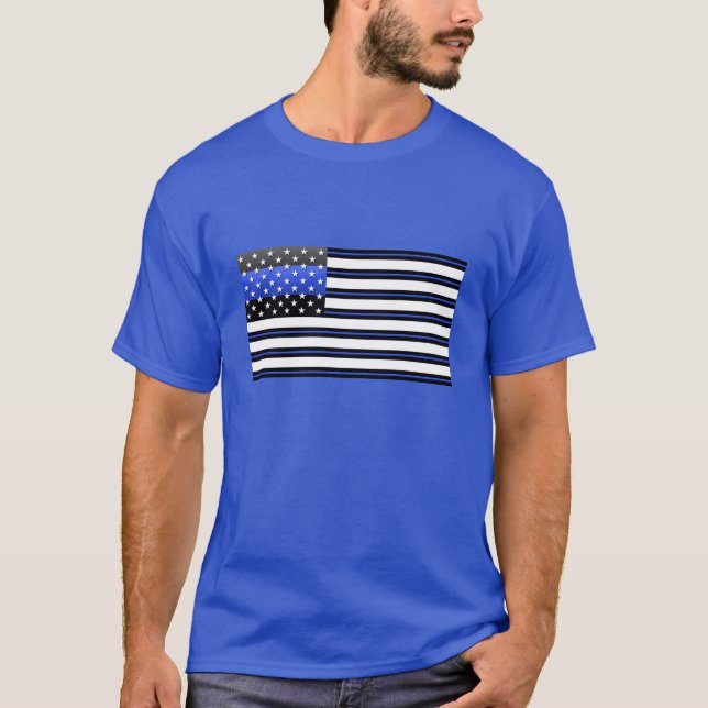 Tunn blå Flagga - stjärnor, Rand och mod Tee (Framsida)