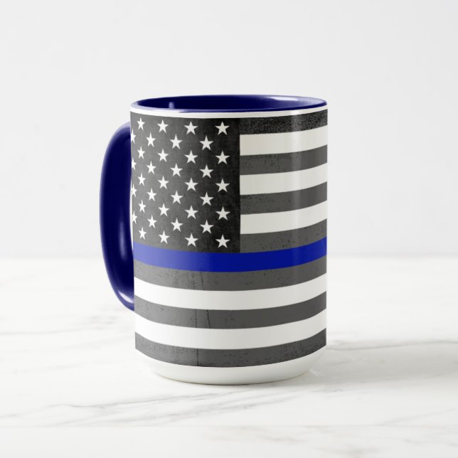 Tunn blå linje - 15 oz. Mugg (Framsida vänster)