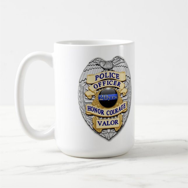 Tunn blå linje - 20 års tjänstgöring polisutmärkel kaffemugg (Vänster)