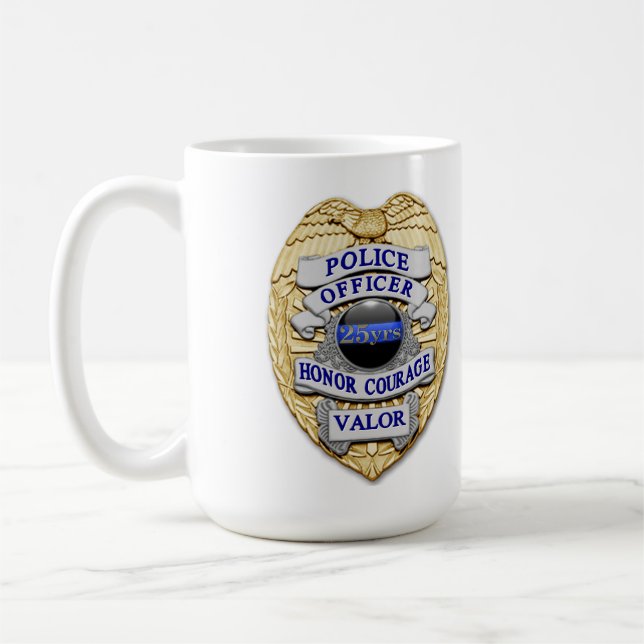 Tunn blå linje - 25 års Achievement Police Badge Kaffemugg (Vänster)