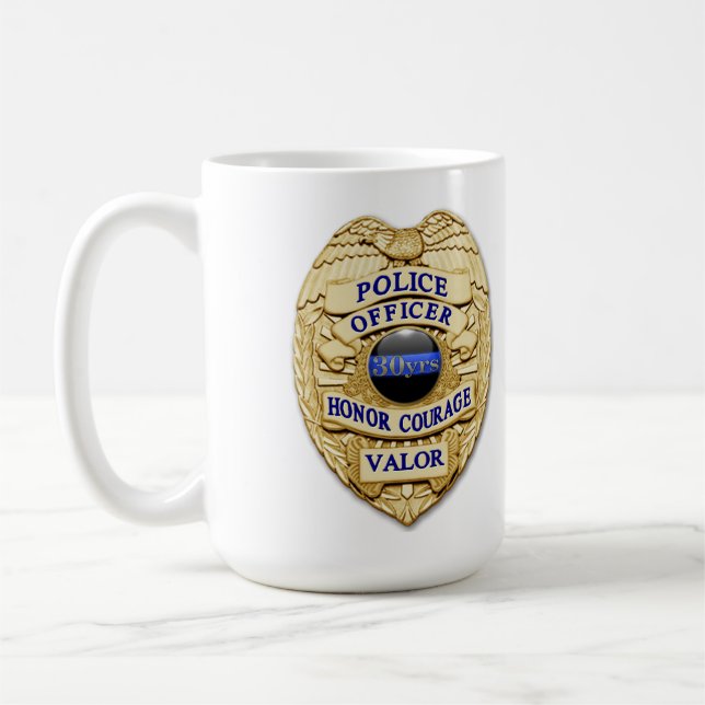 Tunn blå linje - 30 års Achievement Police Badge Kaffemugg (Vänster)