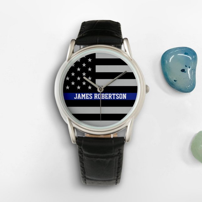 Tunn blå linje - amerikansk Flagga Armbandsur (Skapare uppladdad)