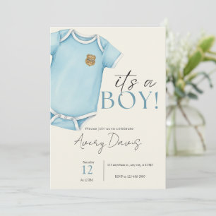 Tunn blå linje baby shower inbjudan, polis inbjudningar