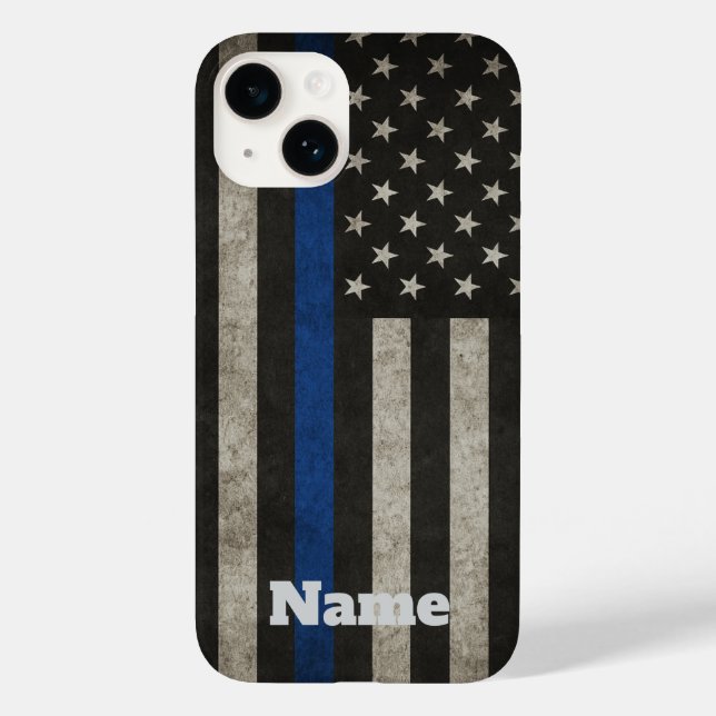 Tunn blå linje Distressed amerikansk flagg telefon (Baksida)