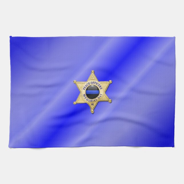 Tunn blå linje-flagga & märke kökshandduk (Horisontell)
